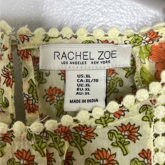 RACHEL ZOE 100% COTTON FLORAL BOHO SHORT SWING TOP 3/4 BELL SLEEVES  SZ XL - Picture 8 of 9